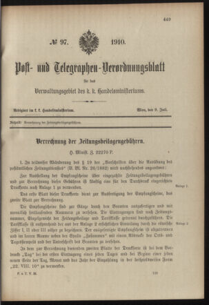 Post- und Telegraphen-Verordnungsblatt für das Verwaltungsgebiet des K.-K. Handelsministeriums