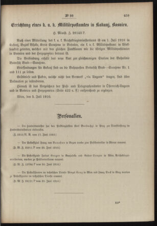 Post- und Telegraphen-Verordnungsblatt für das Verwaltungsgebiet des K.-K. Handelsministeriums 19100711 Seite: 3