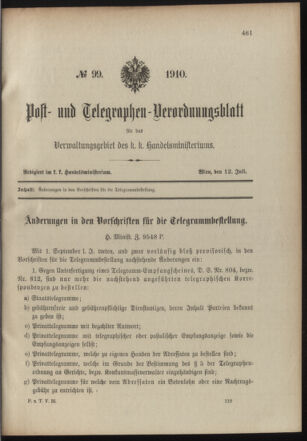 Post- und Telegraphen-Verordnungsblatt für das Verwaltungsgebiet des K.-K. Handelsministeriums 19100712 Seite: 1