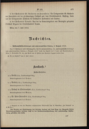 Post- und Telegraphen-Verordnungsblatt für das Verwaltungsgebiet des K.-K. Handelsministeriums 19100713 Seite: 7