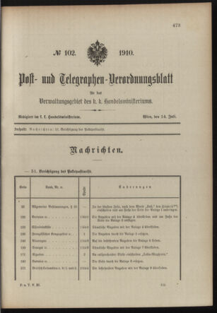 Post- und Telegraphen-Verordnungsblatt für das Verwaltungsgebiet des K.-K. Handelsministeriums