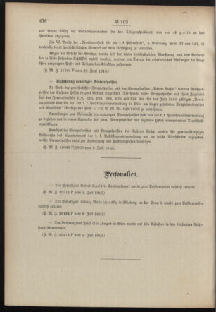 Post- und Telegraphen-Verordnungsblatt für das Verwaltungsgebiet des K.-K. Handelsministeriums 19100715 Seite: 2