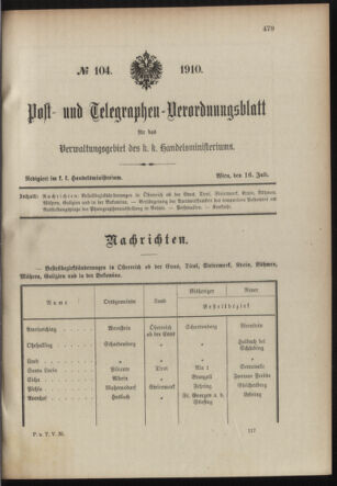 Post- und Telegraphen-Verordnungsblatt für das Verwaltungsgebiet des K.-K. Handelsministeriums