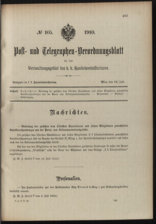 Post- und Telegraphen-Verordnungsblatt für das Verwaltungsgebiet des K.-K. Handelsministeriums 19100718 Seite: 1