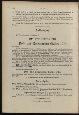 Post- und Telegraphen-Verordnungsblatt für das Verwaltungsgebiet des K.-K. Handelsministeriums 19100718 Seite: 4