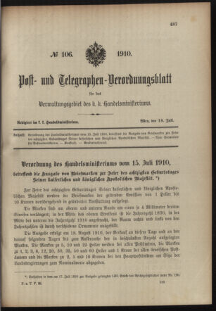 Post- und Telegraphen-Verordnungsblatt für das Verwaltungsgebiet des K.-K. Handelsministeriums 19100718 Seite: 5