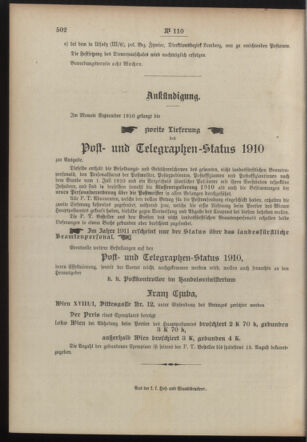 Post- und Telegraphen-Verordnungsblatt für das Verwaltungsgebiet des K.-K. Handelsministeriums 19100725 Seite: 4