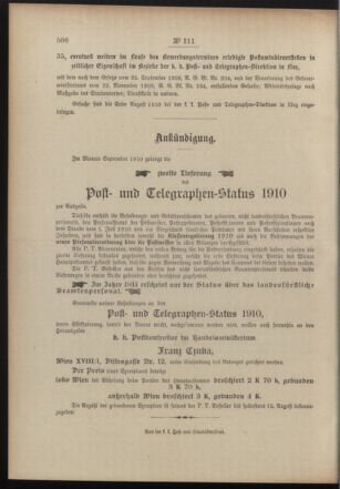 Post- und Telegraphen-Verordnungsblatt für das Verwaltungsgebiet des K.-K. Handelsministeriums 19100726 Seite: 4