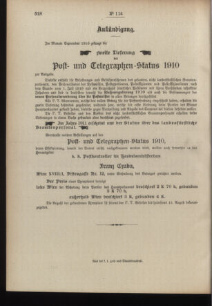 Post- und Telegraphen-Verordnungsblatt für das Verwaltungsgebiet des K.-K. Handelsministeriums 19100801 Seite: 4