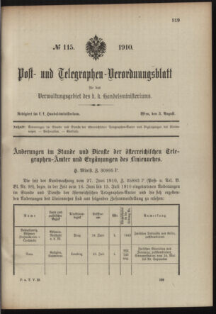 Post- und Telegraphen-Verordnungsblatt für das Verwaltungsgebiet des K.-K. Handelsministeriums