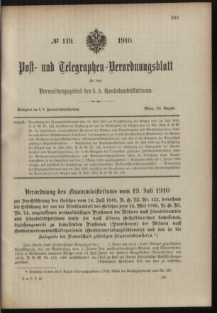 Post- und Telegraphen-Verordnungsblatt für das Verwaltungsgebiet des K.-K. Handelsministeriums 19100810 Seite: 1