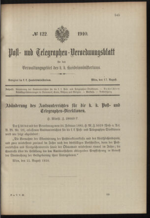 Post- und Telegraphen-Verordnungsblatt für das Verwaltungsgebiet des K.-K. Handelsministeriums