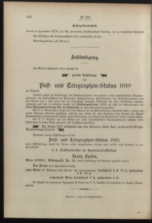 Post- und Telegraphen-Verordnungsblatt für das Verwaltungsgebiet des K.-K. Handelsministeriums 19100818 Seite: 4