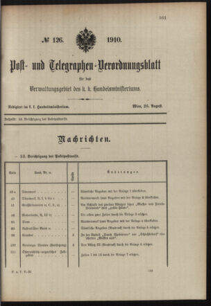 Post- und Telegraphen-Verordnungsblatt für das Verwaltungsgebiet des K.-K. Handelsministeriums