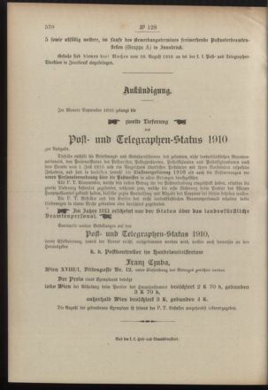 Post- und Telegraphen-Verordnungsblatt für das Verwaltungsgebiet des K.-K. Handelsministeriums 19100903 Seite: 4