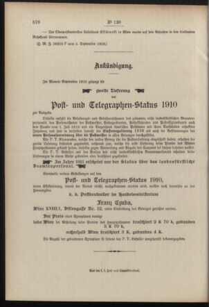 Post- und Telegraphen-Verordnungsblatt für das Verwaltungsgebiet des K.-K. Handelsministeriums 19100908 Seite: 4