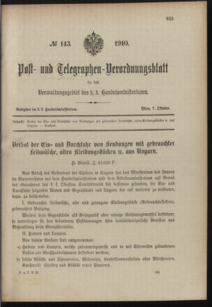 Post- und Telegraphen-Verordnungsblatt für das Verwaltungsgebiet des K.-K. Handelsministeriums 19101007 Seite: 1