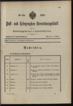 Post- und Telegraphen-Verordnungsblatt für das Verwaltungsgebiet des K.-K. Handelsministeriums 19101011 Seite: 1