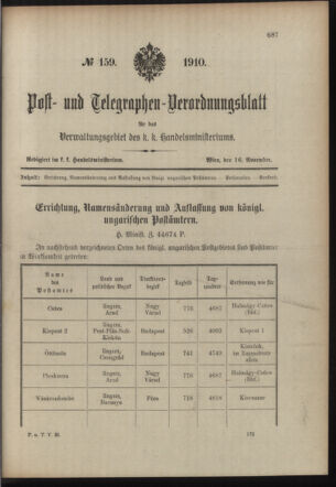 Post- und Telegraphen-Verordnungsblatt für das Verwaltungsgebiet des K.-K. Handelsministeriums 19101116 Seite: 1