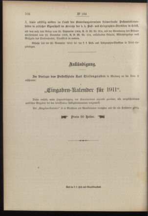 Post- und Telegraphen-Verordnungsblatt für das Verwaltungsgebiet des K.-K. Handelsministeriums 19101124 Seite: 4