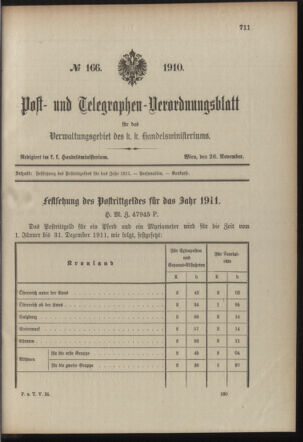 Post- und Telegraphen-Verordnungsblatt für das Verwaltungsgebiet des K.-K. Handelsministeriums 19101126 Seite: 1