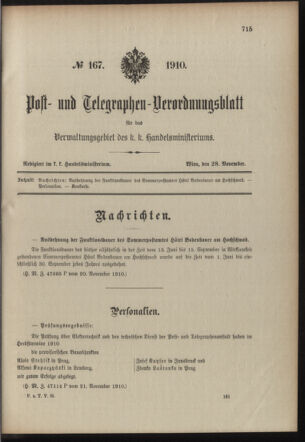 Post- und Telegraphen-Verordnungsblatt für das Verwaltungsgebiet des K.-K. Handelsministeriums