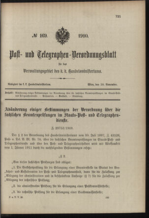 Post- und Telegraphen-Verordnungsblatt für das Verwaltungsgebiet des K.-K. Handelsministeriums 19101130 Seite: 1