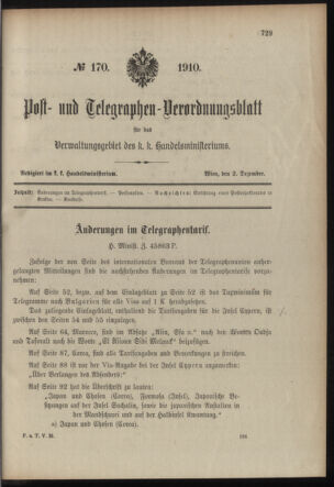 Post- und Telegraphen-Verordnungsblatt für das Verwaltungsgebiet des K.-K. Handelsministeriums 19101202 Seite: 1