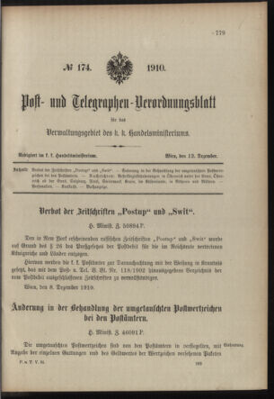 Post- und Telegraphen-Verordnungsblatt für das Verwaltungsgebiet des K.-K. Handelsministeriums 19101212 Seite: 1