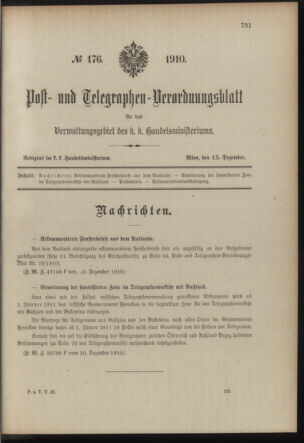 Post- und Telegraphen-Verordnungsblatt für das Verwaltungsgebiet des K.-K. Handelsministeriums 19101215 Seite: 1