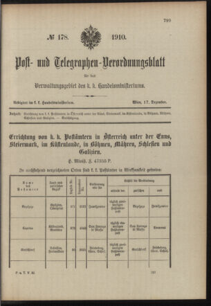 Post- und Telegraphen-Verordnungsblatt für das Verwaltungsgebiet des K.-K. Handelsministeriums 19101217 Seite: 1