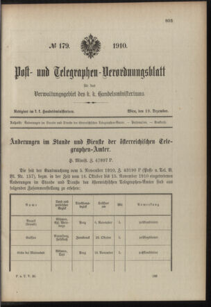 Post- und Telegraphen-Verordnungsblatt für das Verwaltungsgebiet des K.-K. Handelsministeriums 19101219 Seite: 1