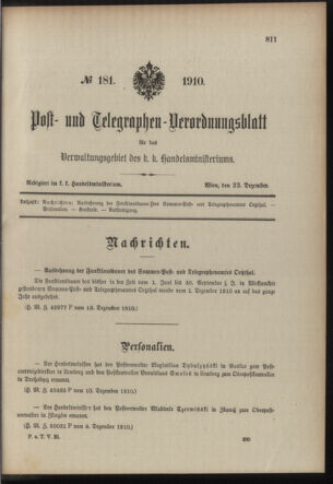 Post- und Telegraphen-Verordnungsblatt für das Verwaltungsgebiet des K.-K. Handelsministeriums