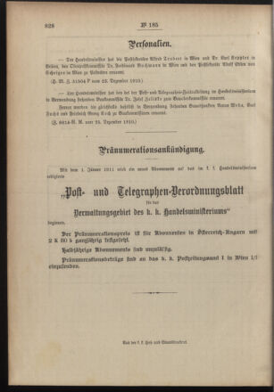 Post- und Telegraphen-Verordnungsblatt für das Verwaltungsgebiet des K.-K. Handelsministeriums 19101230 Seite: 4