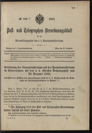 Post- und Telegraphen-Verordnungsblatt für das Verwaltungsgebiet des K.-K. Handelsministeriums 19101231 Seite: 1