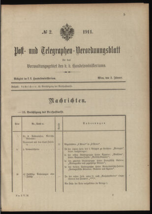 Post- und Telegraphen-Verordnungsblatt für das Verwaltungsgebiet des K.-K. Handelsministeriums 19110103 Seite: 1