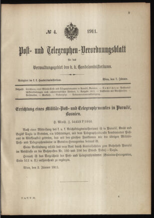 Post- und Telegraphen-Verordnungsblatt für das Verwaltungsgebiet des K.-K. Handelsministeriums 19110107 Seite: 1