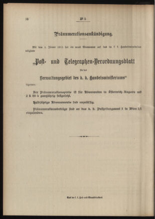 Post- und Telegraphen-Verordnungsblatt für das Verwaltungsgebiet des K.-K. Handelsministeriums 19110111 Seite: 4