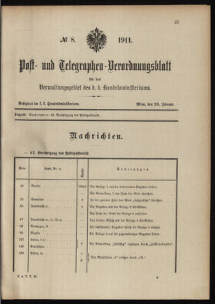 Post- und Telegraphen-Verordnungsblatt für das Verwaltungsgebiet des K.-K. Handelsministeriums 19110120 Seite: 1