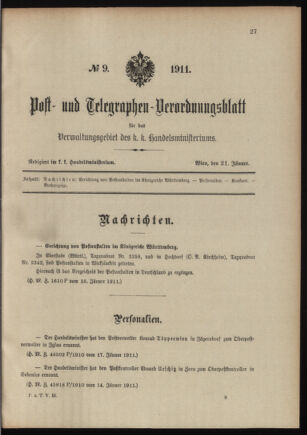 Post- und Telegraphen-Verordnungsblatt für das Verwaltungsgebiet des K.-K. Handelsministeriums