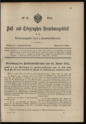 Post- und Telegraphen-Verordnungsblatt für das Verwaltungsgebiet des K.-K. Handelsministeriums 19110126 Seite: 1