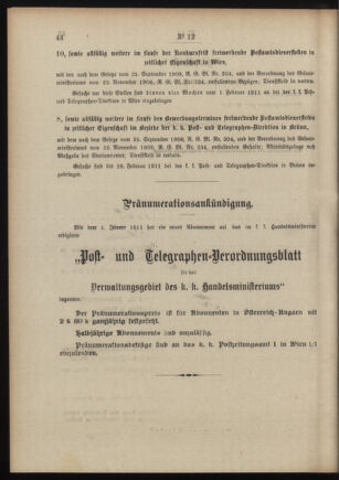 Post- und Telegraphen-Verordnungsblatt für das Verwaltungsgebiet des K.-K. Handelsministeriums 19110127 Seite: 4