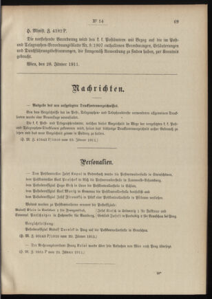 Post- und Telegraphen-Verordnungsblatt für das Verwaltungsgebiet des K.-K. Handelsministeriums 19110203 Seite: 3