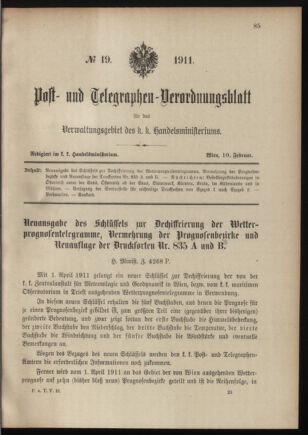 Post- und Telegraphen-Verordnungsblatt für das Verwaltungsgebiet des K.-K. Handelsministeriums 19110210 Seite: 1