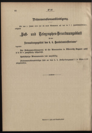 Post- und Telegraphen-Verordnungsblatt für das Verwaltungsgebiet des K.-K. Handelsministeriums 19110214 Seite: 4