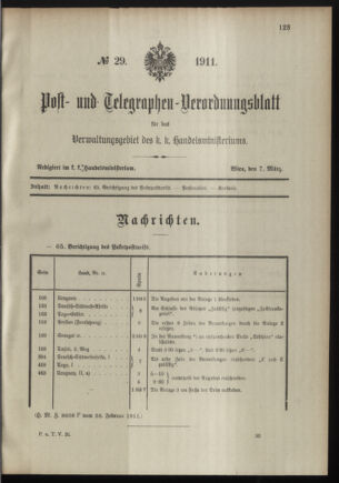 Post- und Telegraphen-Verordnungsblatt für das Verwaltungsgebiet des K.-K. Handelsministeriums 19110307 Seite: 1