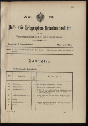 Post- und Telegraphen-Verordnungsblatt für das Verwaltungsgebiet des K.-K. Handelsministeriums 19110329 Seite: 1