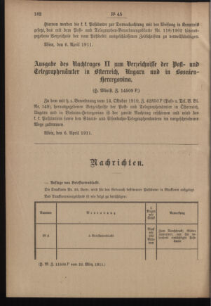 Post- und Telegraphen-Verordnungsblatt für das Verwaltungsgebiet des K.-K. Handelsministeriums 19110411 Seite: 2