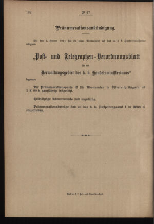 Post- und Telegraphen-Verordnungsblatt für das Verwaltungsgebiet des K.-K. Handelsministeriums 19110418 Seite: 4