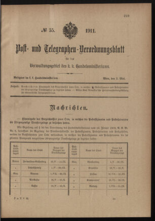 Post- und Telegraphen-Verordnungsblatt für das Verwaltungsgebiet des K.-K. Handelsministeriums 19110503 Seite: 1